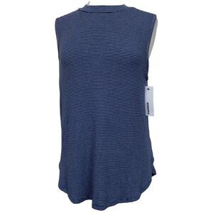 Sonoma Navy Pinstripe Hi-Low Rayon Stretch Top Sleeveless Sz Large NEW